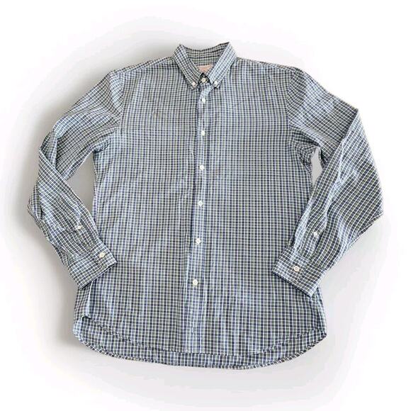 J Press Dress Shirt Button Down Tartan Plaid Long Sleeve Mens Large Green - Picture 1 of 7